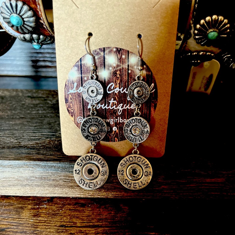 Silver tone Shotgun Shell Dangle Earrings